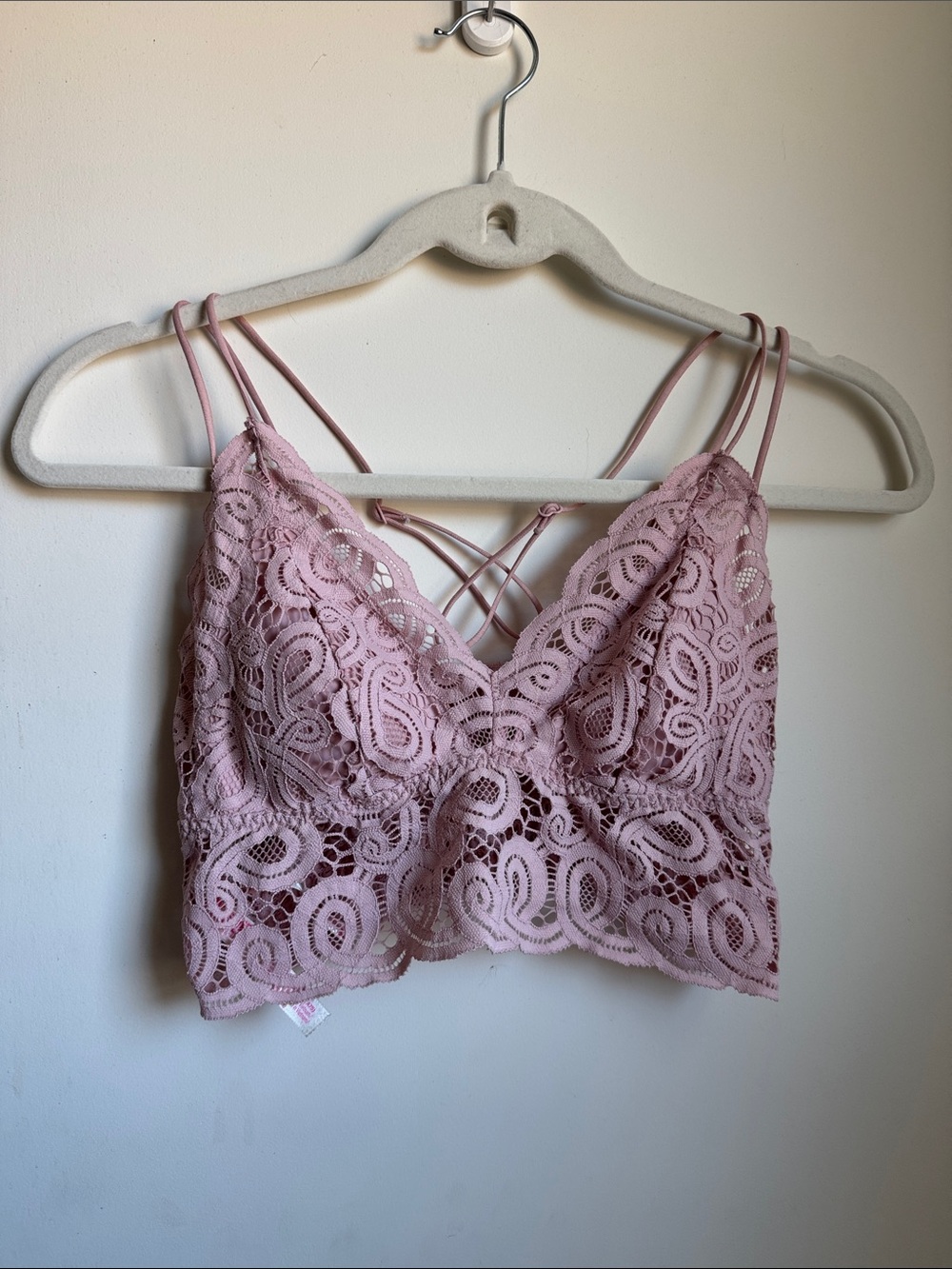 PINK Victoria's Secret Dusty Pink Lace Bralette with Crisscross Back